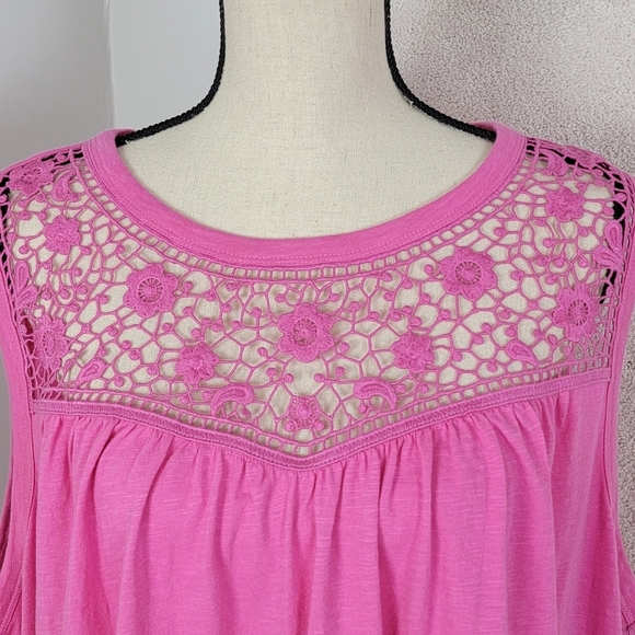 Lane Bryant Pink Pantone Fiji Flower Swing Lace Yoke Tank Top Sz 26/28 NEW - Picture 6 of 13